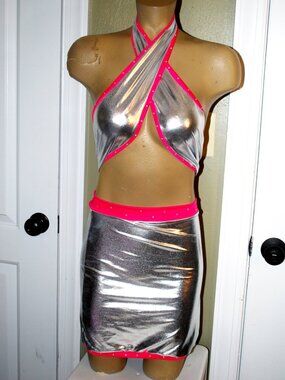 Exotic dancer rhinestone 3 piece set cosplay ,costume, rave, clubwear, stripper